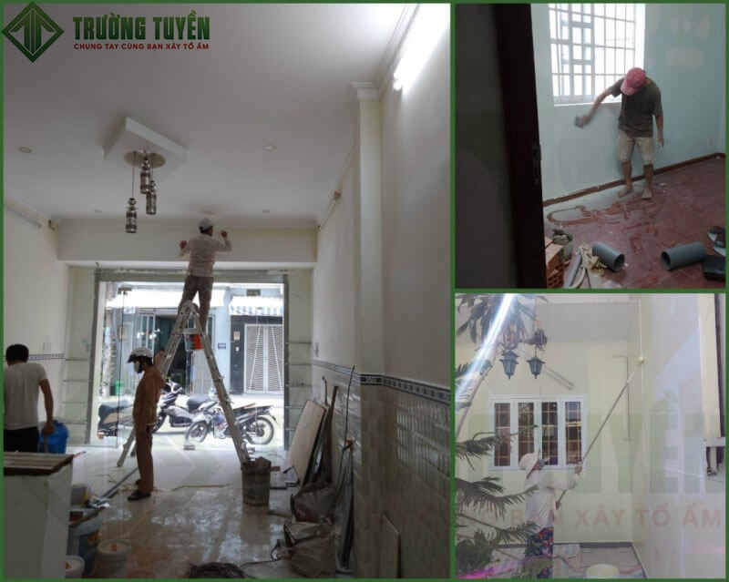 hình ảnh thi công trét bột lăn sơn lại nhà chị Hạnh quận 1