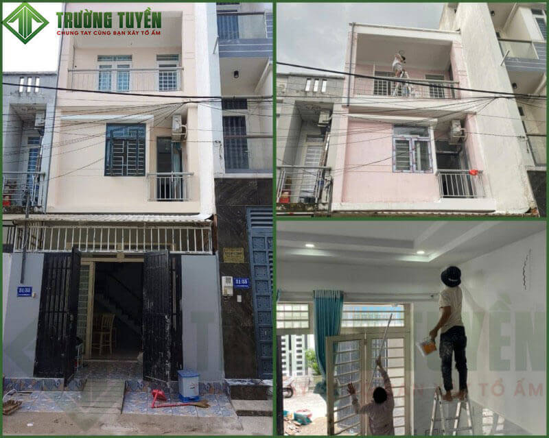 thi công sơn lại mặt tiền nhà cũ cho anh Minh hà huy giáp quận 12